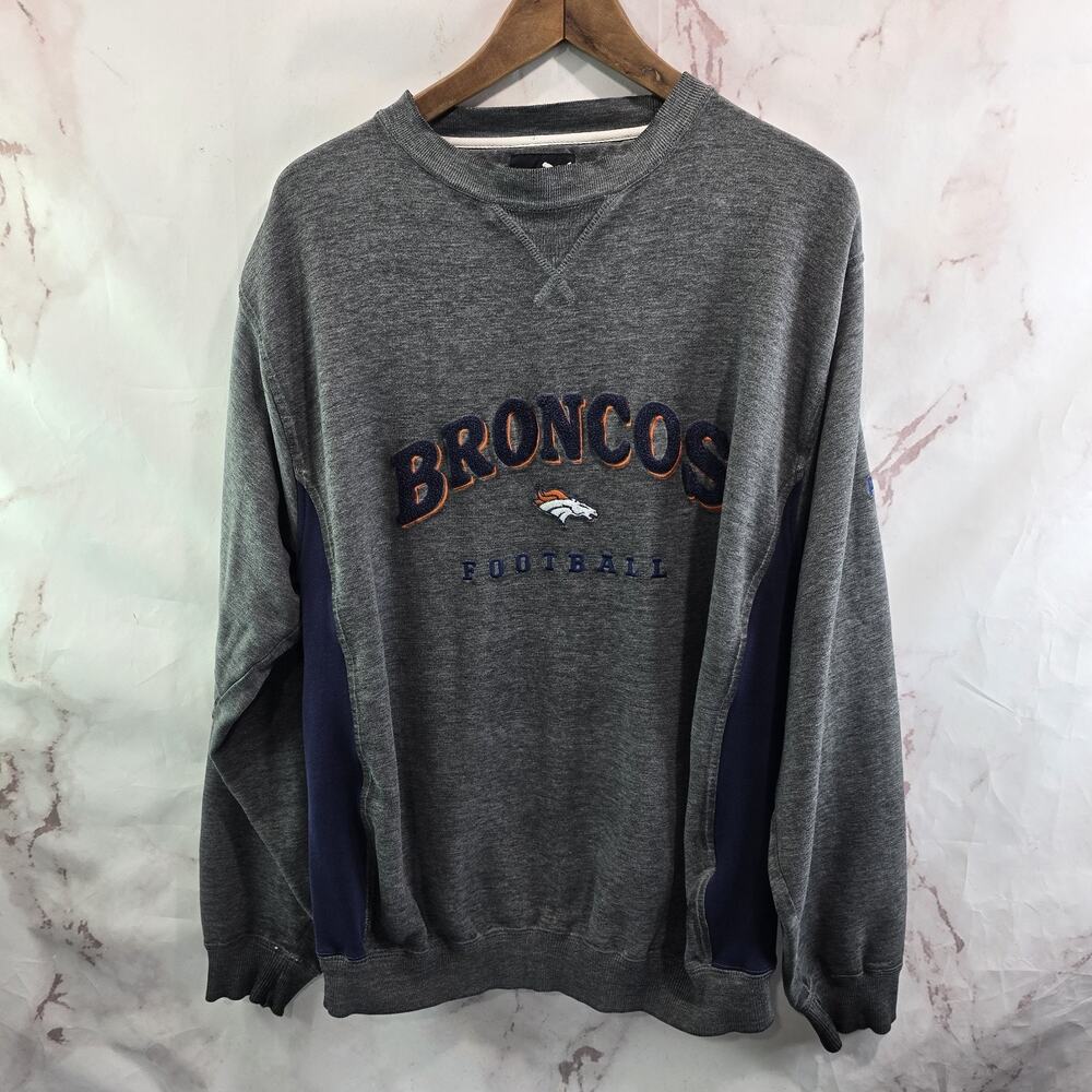 Denver Broncos Sweatshirt Mens Large Vintage Gray Blue NFL Heavyweight Puma
